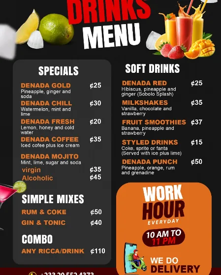 Denada Lounge drinks menu artwork